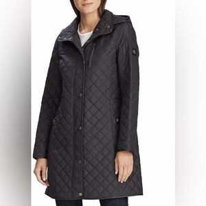Lauren Ralph Lauren Quilted Hooded Long Jacket - Black - XS